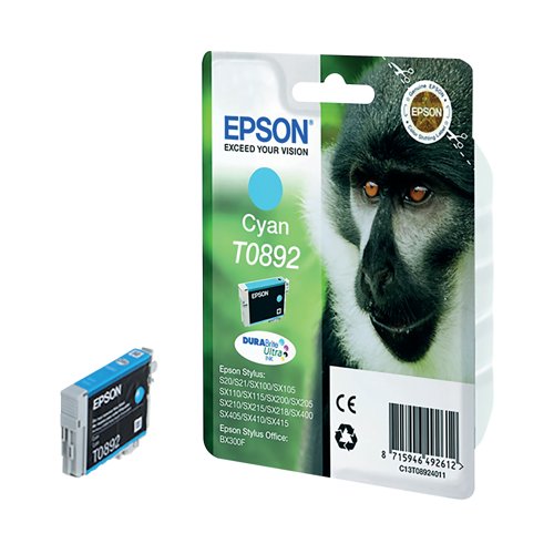 Epson T0892 Monkey DURABrite Ultra Ink Cartridge Cyan C13T08924011